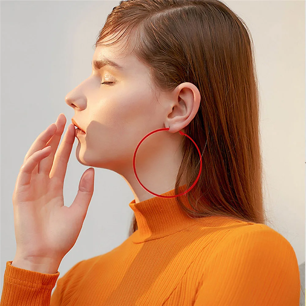 

1Pair Fashion Delicate Alloy Women Earring Big Circle Candy Color Hoop Ear Rings Classical Vintage Daily Personality Jewelry