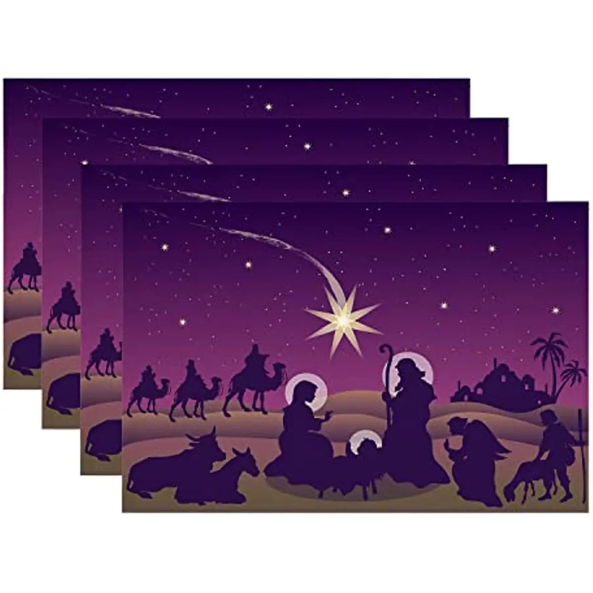 

Christmas Jesus Love Placemats,Nativity Scene Linen Washable Insulation Table Mats for Farmhouse Placemats Set of 4