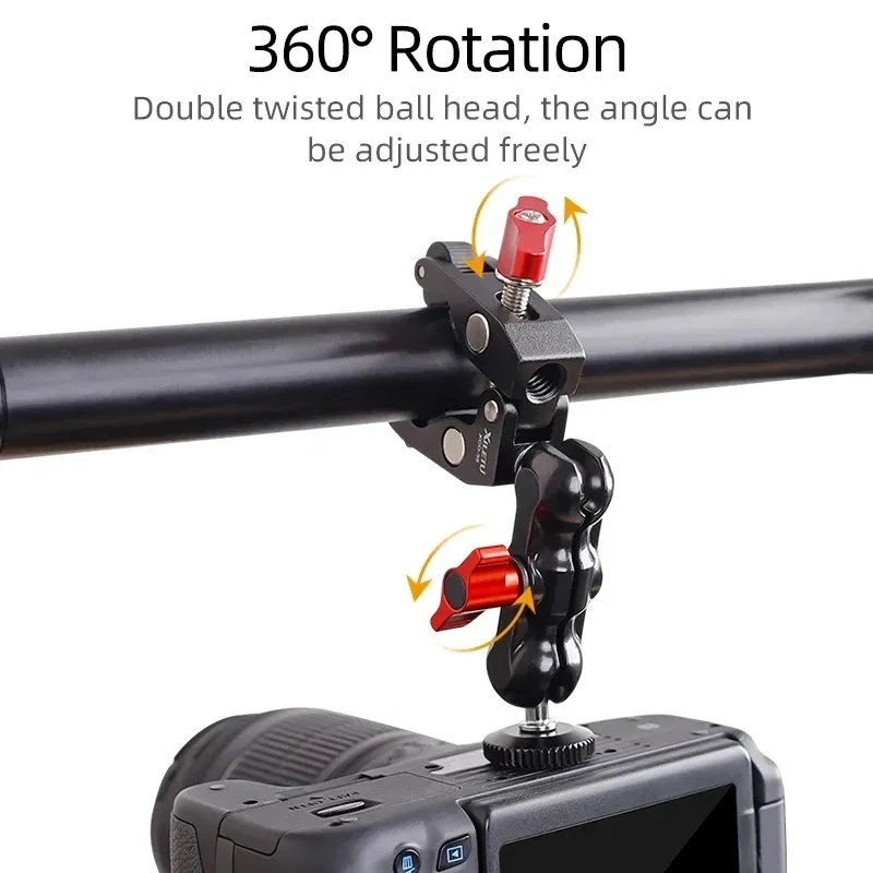 XILETU Metal Strong Pea Clip Photography Magic Arm Accessories Clamp 360° Rotating Ball Head for Camera Monitor LED Fill Light
