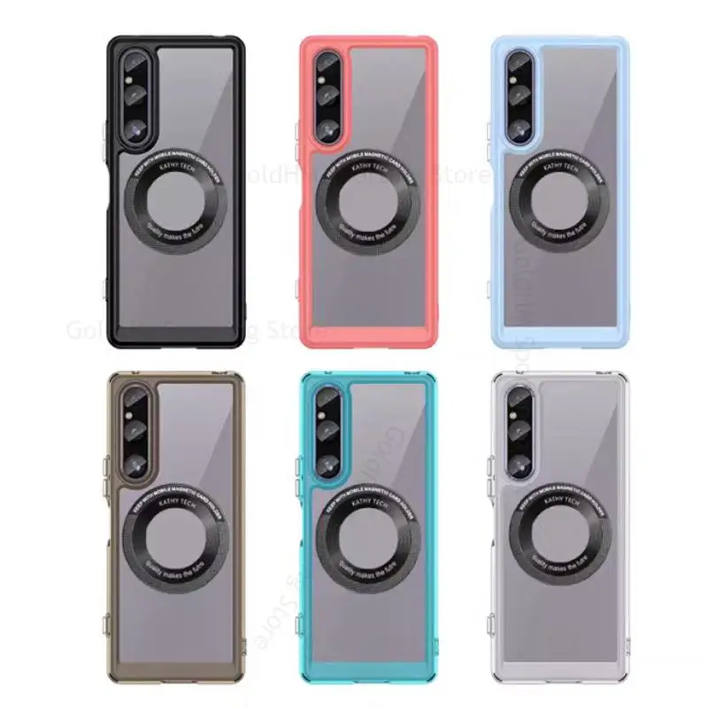 Funda For Sony Xperia 1 V For Magsafe Wireless Charging Magsafing Case For Xperia 1 V XQ-DQ72 Acrylic Transparent Magnetic Cover
