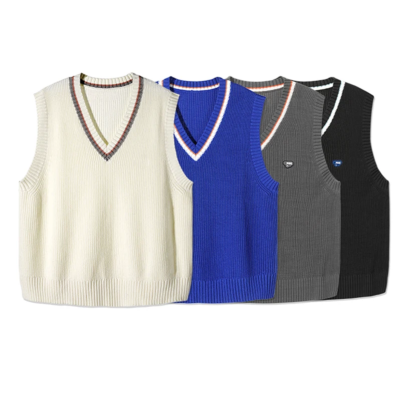 Unisex Knitted Sweater Sleeveless Vest 2022 Short Loose Vintage Sweater Couple's Sweater Vest V-Neck Pullover Tops Outerwear