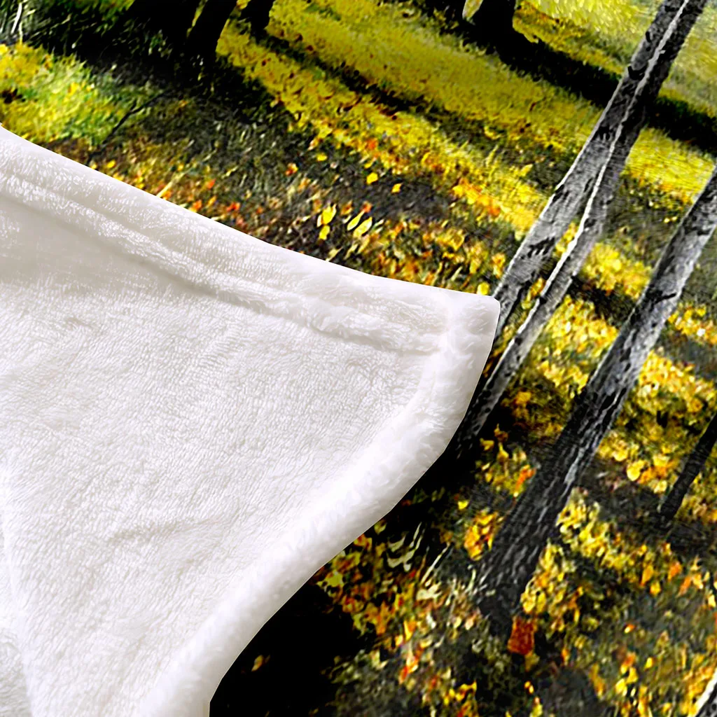 HUANZHUANG Плед Для Кровать Принт Двойной Диван 3D Пейзаж Березового Леса Одеяло Шерпа