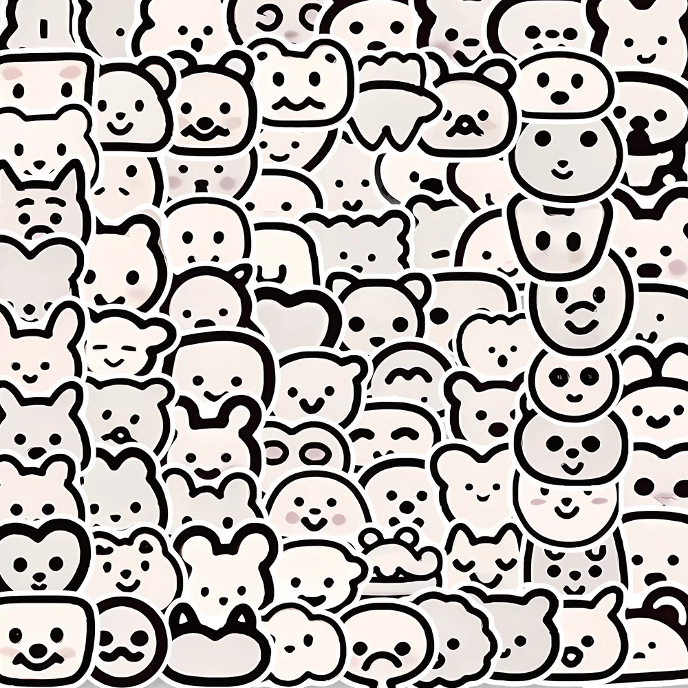 

100pcs Black and white cute Kawaii bear Stickers Cute Decals Kids Toy DIY Decoration Laptop Suitcase Phone Bike Wall Car Sticker