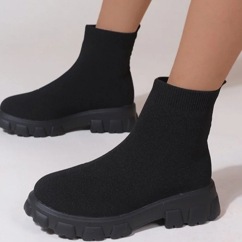Women's Ankle Boots Women's Light Casual Shoes Wedge Fashion Socks Boots Knitted Elastic Cloth Winter Thick Soled Boots Women