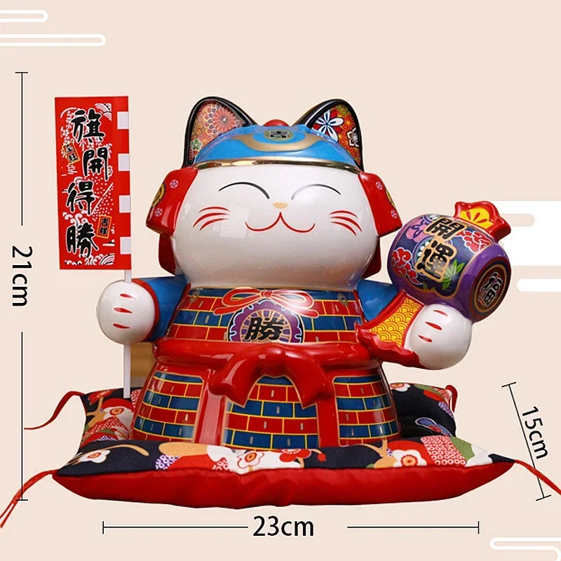 9-дюймовый японский самурайский орнамент керамический Maneki Neko счастливая кошка