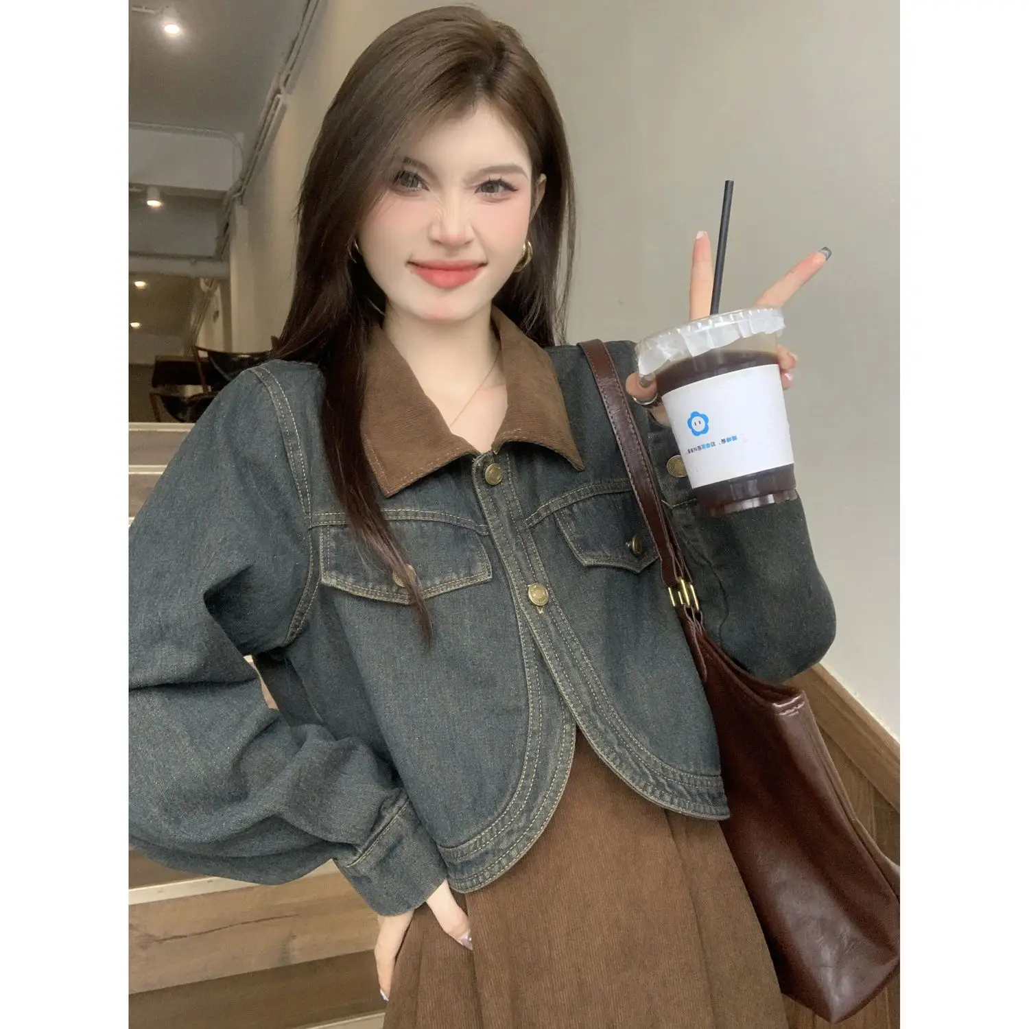 Корейский Новый женский комплект одежды джинсовая куртка платье на бретелях