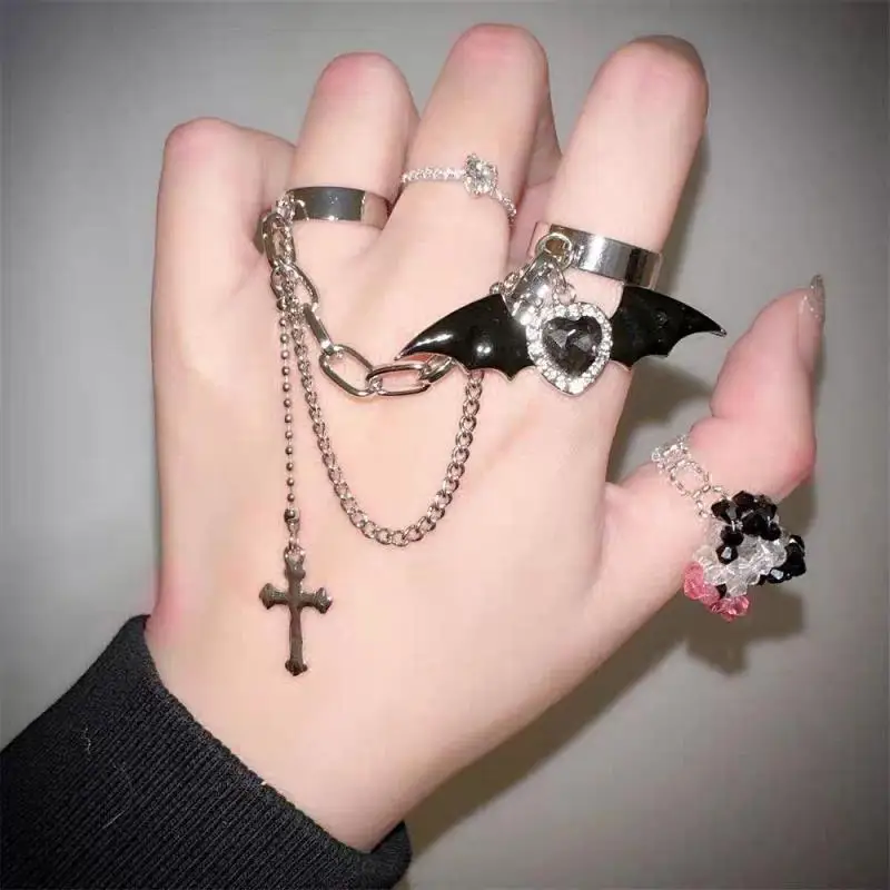 

Kawaii Sanrio Ring Hellokitty Kuromi Black Sweet Cool Demon Cross Ring Spice Girl Ornaments Bestie Gift Accessories