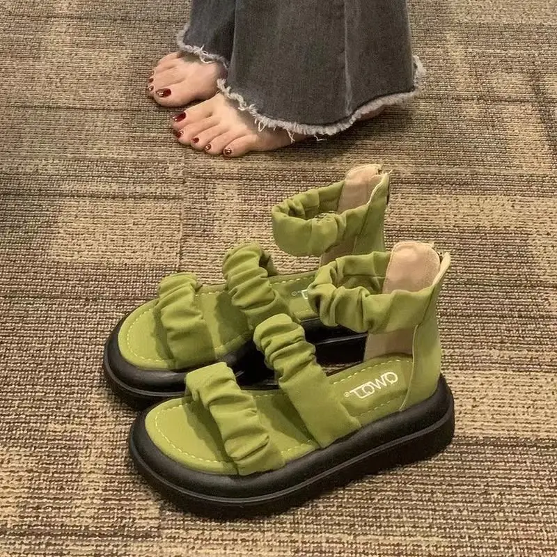 2023 Summer New Roman Sandals Matsuke Thick Sole Fashion Versatile Breathable Outwear Women's Sandals