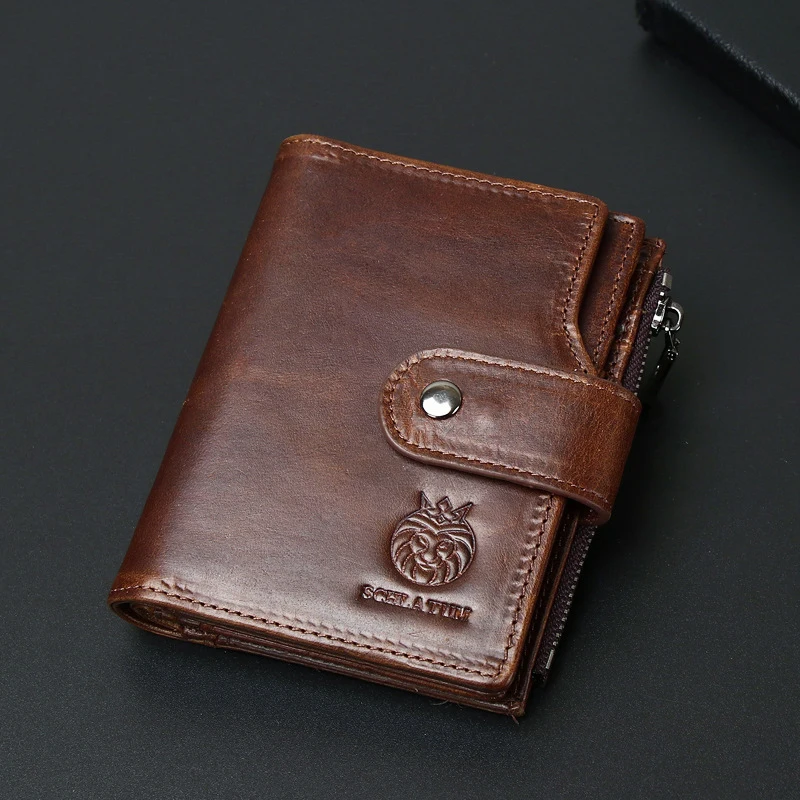 Men's Wallet Genuine Leather Business RFID Blocking Travel Anti-theft Swipe Card Id Holder Coin Short Purse