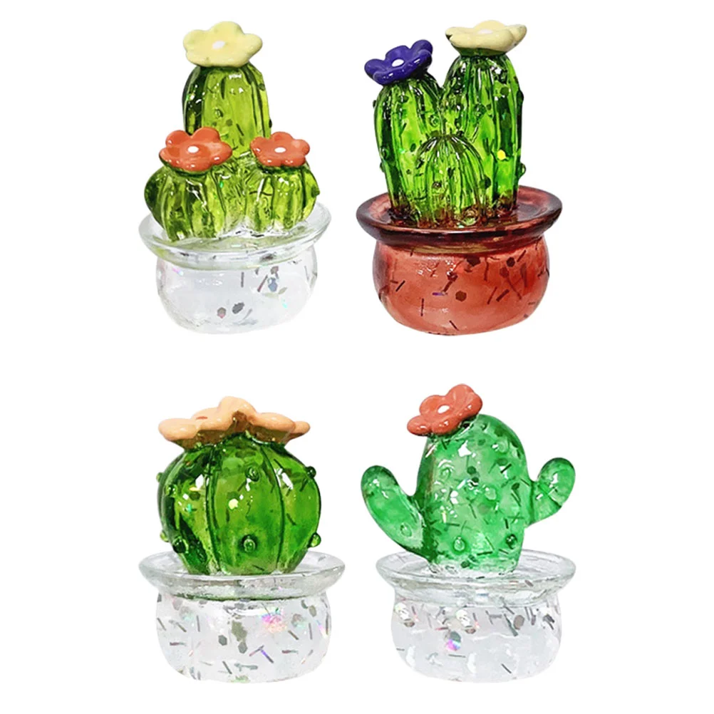 

4 Pcs Car Ornaments Side Mirror Glass Tabletop Decoration Cactus Tiny Resin Figurines Potted Plants Office Garden Miniature