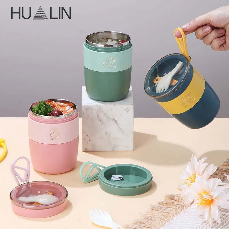 

Mini Thermal Lunch Box Food Container with Spoon Stainless Steel Vaccum Cup Soup Cup Student Sealed Portable Food Container Box