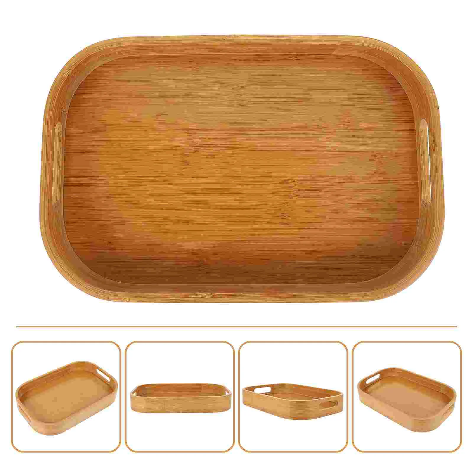 

Bamboo Storage Tray Hotel Double Handle Vintage Vanity Dessert Tableware Simple Severing Fruit Pizza Crust Home