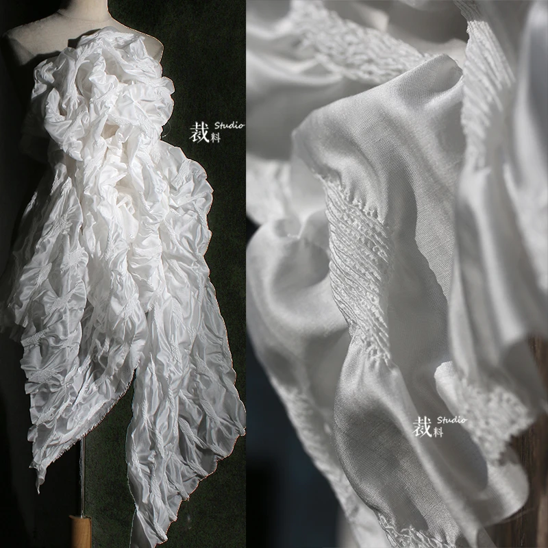 

1yard Wave pleats Creative heavy-duty texture irregular smocked shirt cotton coat clothing designer fabric for patchwork
