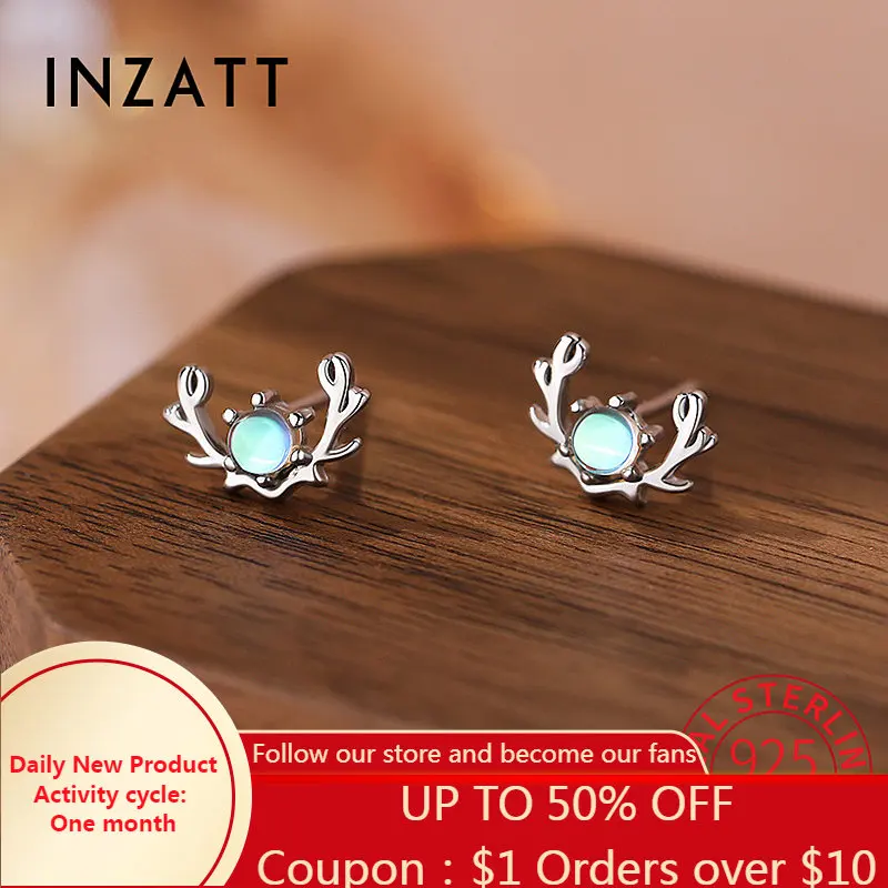 

INZATT Real 925 Sterling Silver Moon Stone Deer Stud Earrings for Women Cute Animal Fine Jewelry Minimalist Accessories