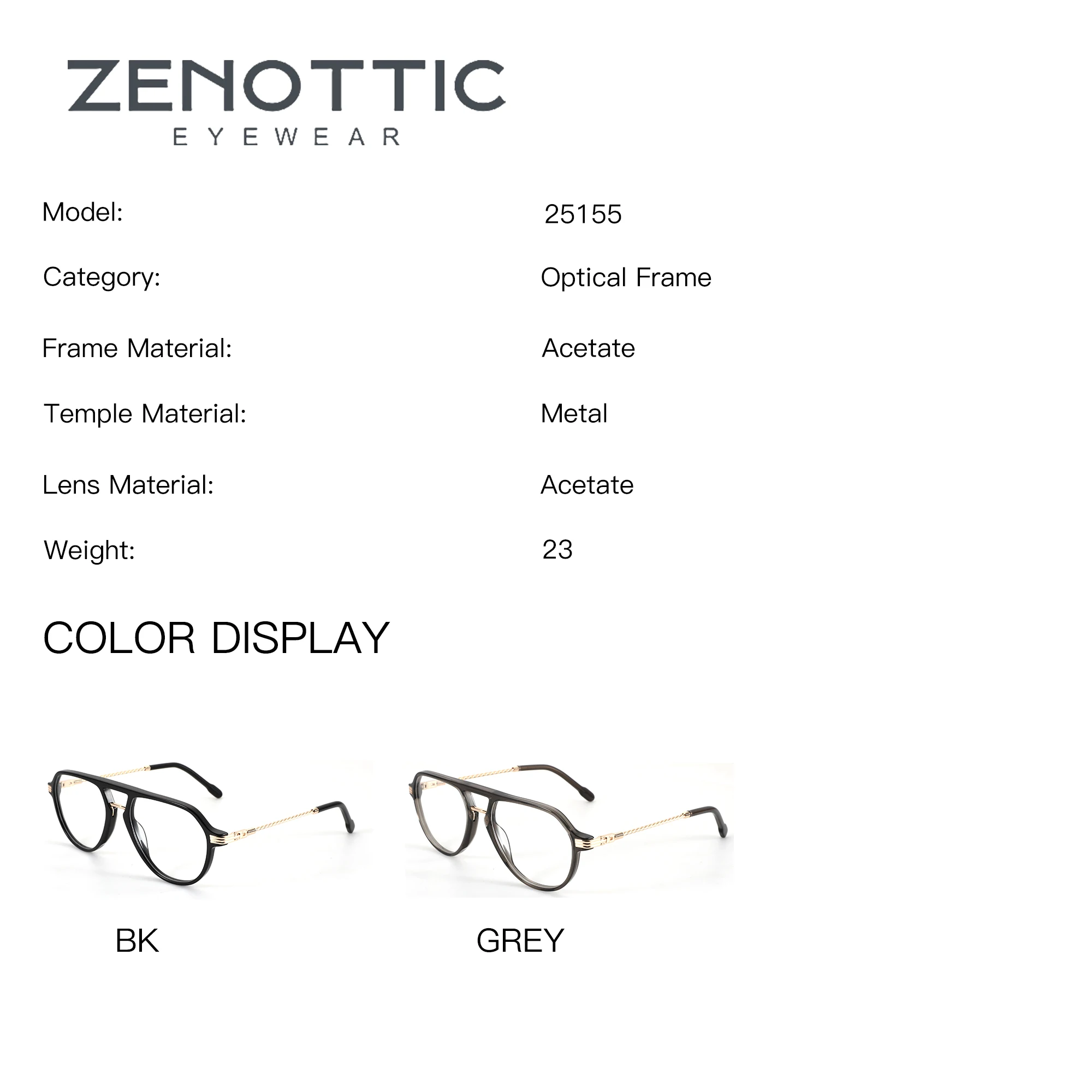 Фото Очки ZENOTTIC (размер XL) из ацетата и металла, с диоптрическими линзами, в стиле 