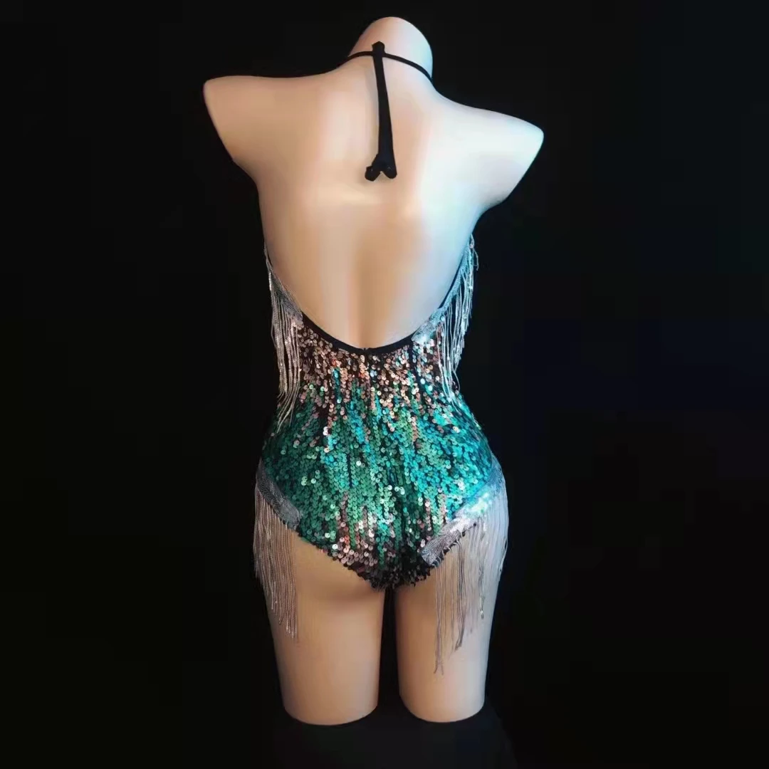 Взрослый женский костюм для ночного клуба DJ танцев на пилоне зеленый боди с