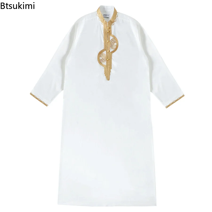 Fashion Muslim Men Jubba Thobe Islamic Clothing Stand Collar Kimono Long Robe Saudi  Abaya Caftan Dubai Arab National  Dressing