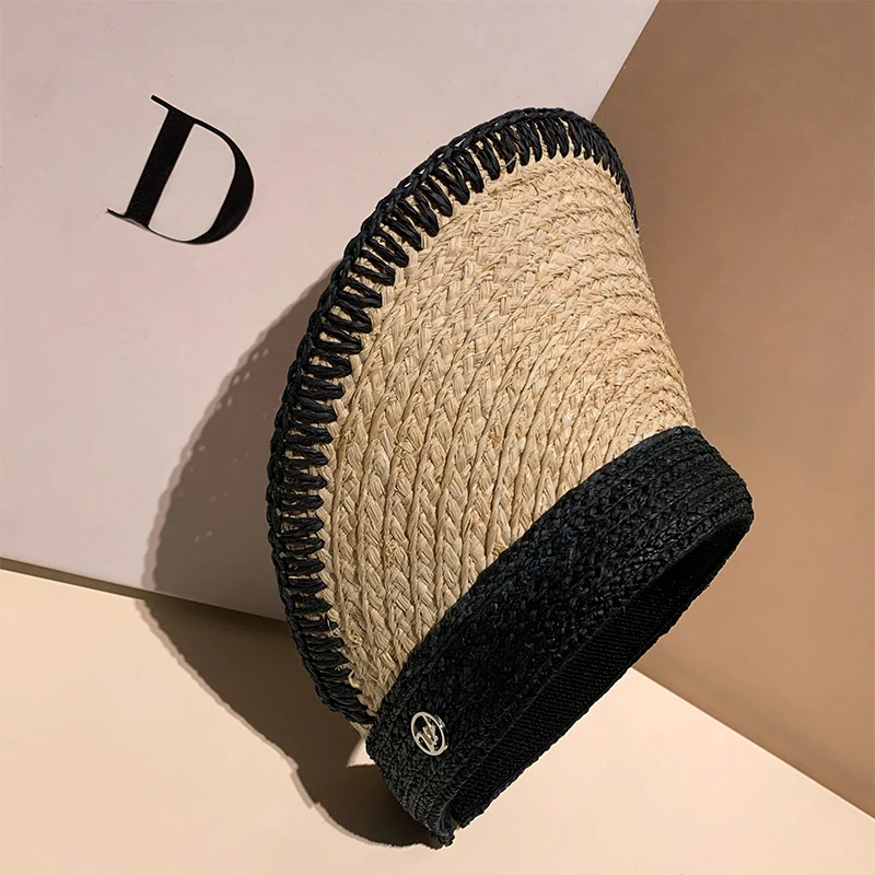 Шапка M Standard из рафии женская ручная работа дизайнерская черная Солнцезащитная