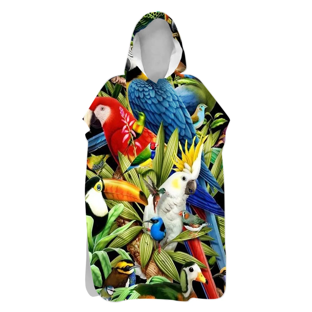 

Tropical Flower Parrot Toucan Bird Zebra Sand Free Hooded Poncho Towel Surf Swim Beach Changing Robe with Buttons Holiday Gift