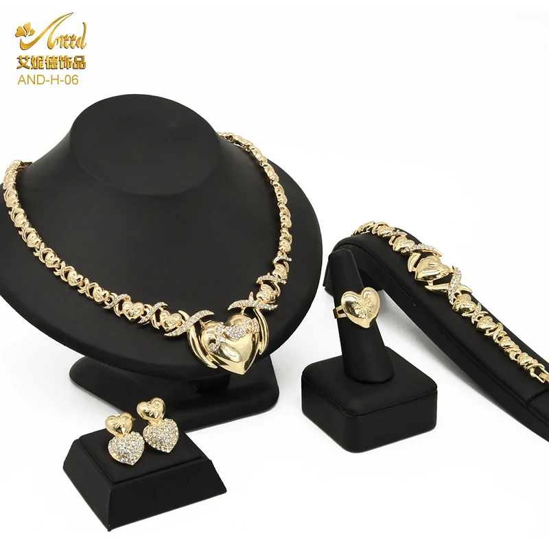 

24K Women Earrings Gold Color Wedding Jewelry Sets Gifts For France Nigerian Italian African Bridal Party Heart Pendant Necklace