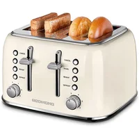 REDMOND Toaster 4 Slice, Retro Stainless Steel Toaster with Extra Wide Slots Bagel, Defrost, Reheat Function Tostadora De Pan
