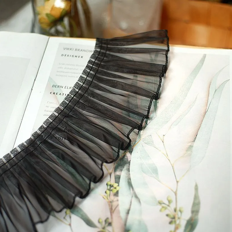 Плиссированная лента органзы Yoohxin, 7,5 см, белая, черная