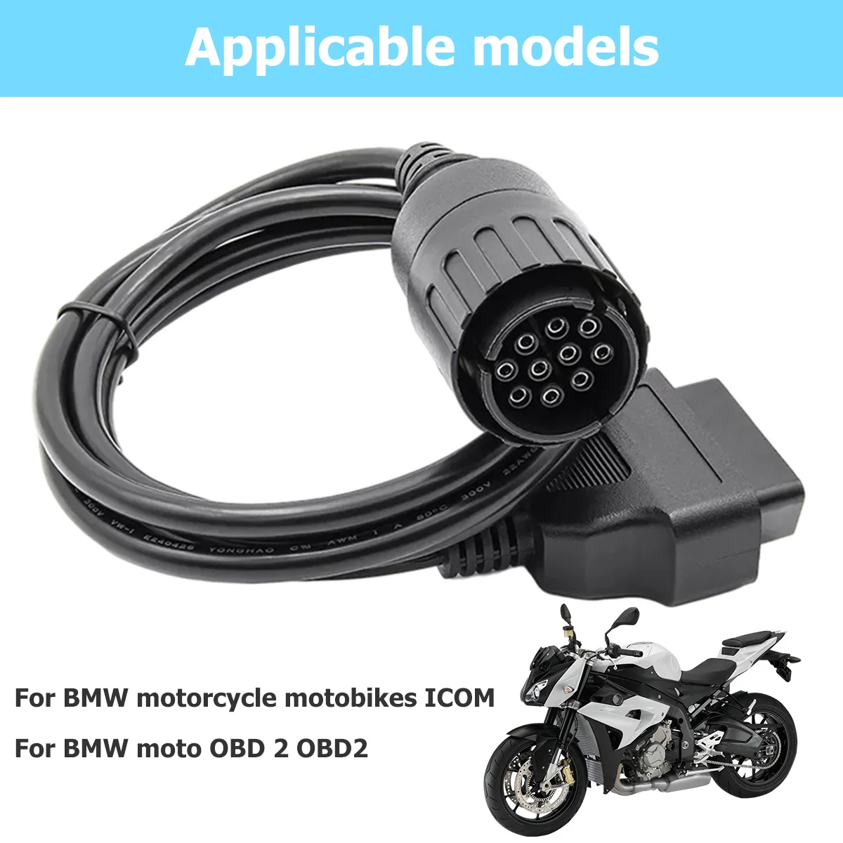

10PIN TO 16PIN for BMW Cars Moto OBD 2 OBD2 Connector ODB2 Scanner Motorcycles Diagnostic Cable for BMW Diagnostic Cable