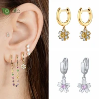 925 sterling silver needle shiny cz crystal pendant hoop earrings for women delicate flower earrings high luxury jewelry gifts