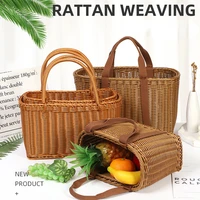 imitation rattan wicker straw woven bag shopping basket storage vegetable basket hand held flower basket picnic fruit basket