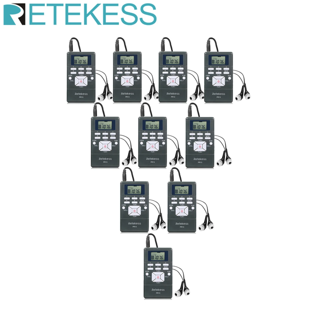 Retekess Pr13 Receptor de Rádio fm Estéreo Rádio Portátil Dsp Mini Receptor de Relógio Digital para Guia de Tour Treinamento em Reunião de Igreja