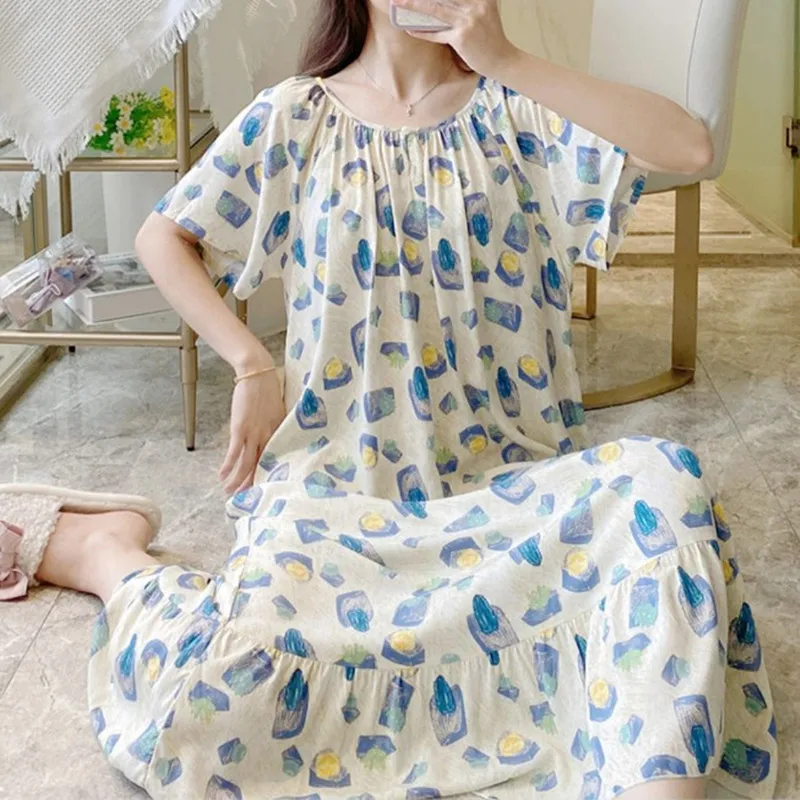 Women Student Sweet Nightdress Cotton Silk Summer Style Sleep Dresses Ladies Pajamas Nightgown