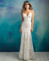 elegant deep v neck sleeveless spaghetti strap appliques 2022 mermaid bridal wedding dress sexy button backless floral print
