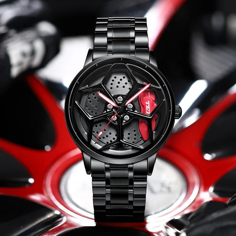 

Real 3D Spinning Car Rim Hub Man Watches Waterproof Watch Car Rim Watch Quartz Men's Sports Watches For Men Clock Mens Watches