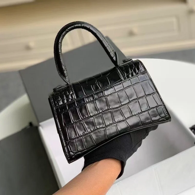 

high quality luxury brand B home leather women's 2023 new one shoulder diagonal hand crocodile hourglass fashion small square ba