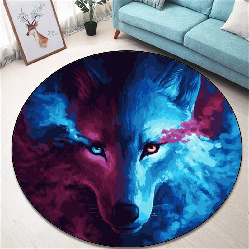 3D Art Wolf Printed Round Carpet Camping Picnic Mats Anti-Slip Rug Yoga Mat E-sports Carpet Sofa Decoration Area Rug Fans gift