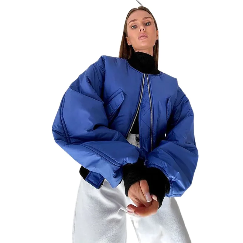 Wind Stitching Cotton Clothing Female 2022 Autumn and Winter New Color Collision Comfortable Warm Casual Long-Sleeved Jacket