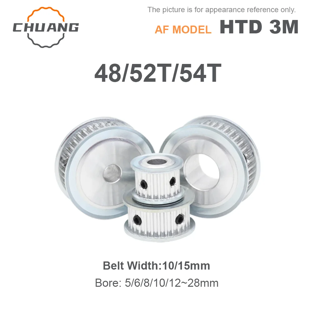 

HTD 3M 48T/52T/54 зубьев, диаметр шкива ГРМ 5/6/8/10/12 ~ 28 мм для ширины ремня 10/15 мм, зубчатый шкив HTD3M, тип AF
