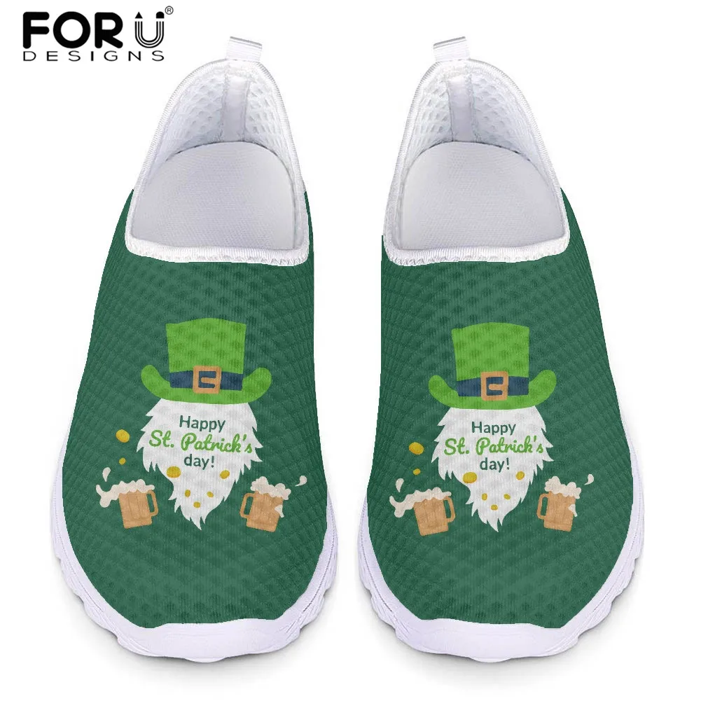 

FORUDESIGNS Green St. Patrick's Day Patterned Mesh Sneakers for Women Breathable Women's Loafers Summer Light Slip-on Flat Shoes