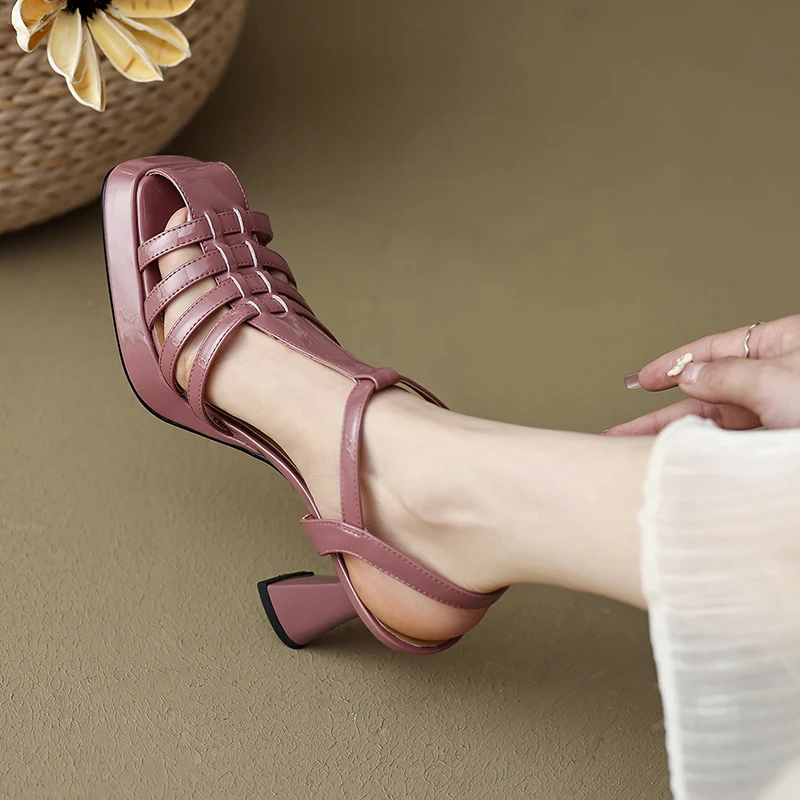 

Heihaian Sandals 2023 Summer New Hollowed Out Design Roman High Heels Commuter Fashion Square Toe Sandals Women