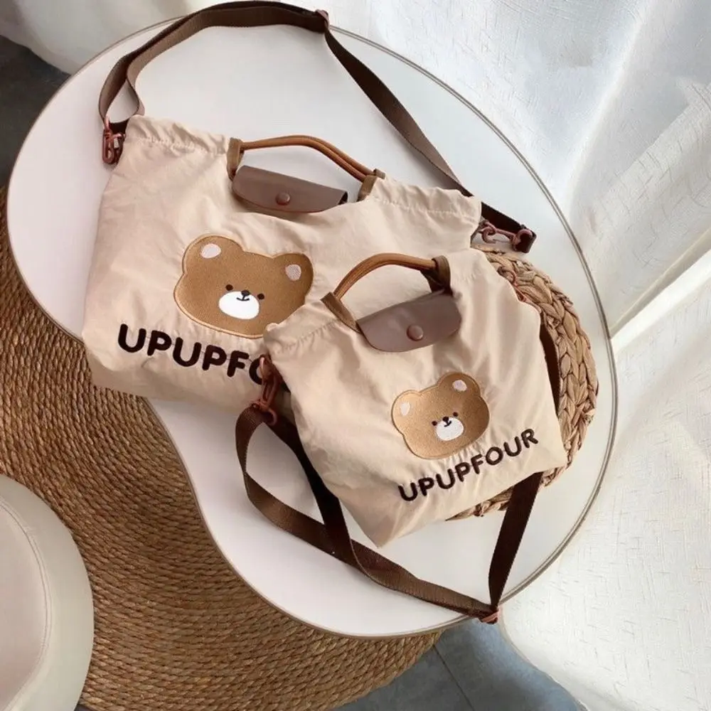 

Cotton Cloth Bear Embroidery Mummy Bag Literary Large Capacity INS Vacation Tote Bag Storage Bag Men