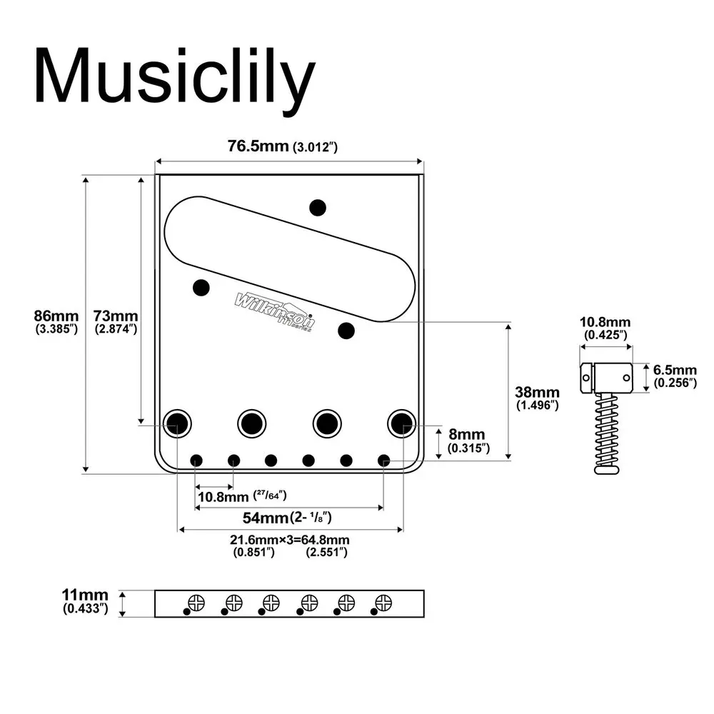 Фото Wilkinson черный 54 мм винтажный бридж 6 седло с латунным стволом для гитары Telecaster №2