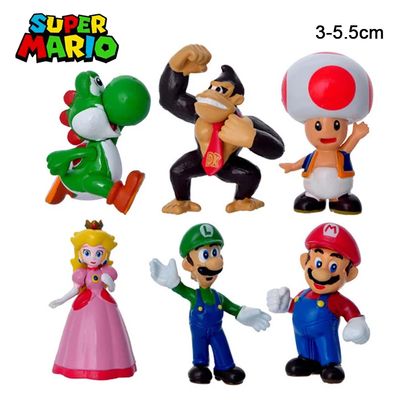

New 6pcs/lot Super Mario Action Figure Model Yoshi Luigi Bowser Desktop Decoration Collectible Puppets Doll Toys Kids Xmas Gifts