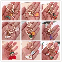 80 styles cute enamel gold color summer beach sun moon star rainbow keychain for women girls car handbag diy jewelry accessories