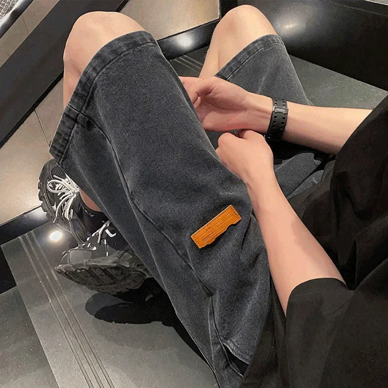 2023 Vintage Style Men's Denim Shorts Loose Fit Distressed American Trendy Fashionable Summer Streetwear