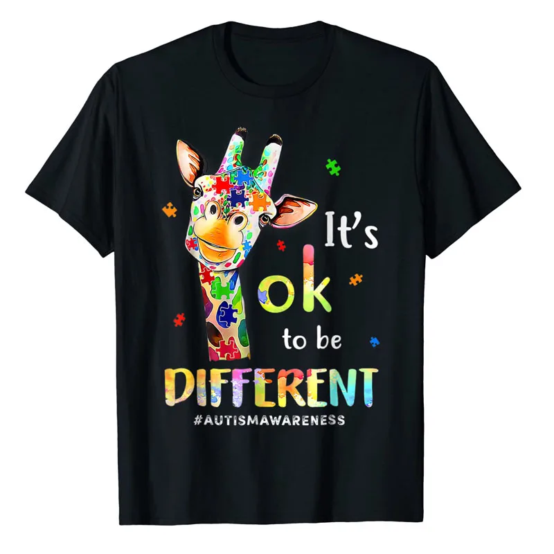Autism Awareness T-Shirt Cute Giraffe Animals Be Differents Graphic Tee Tops Proud Autism Family Matching Outfits Novelty Gifts