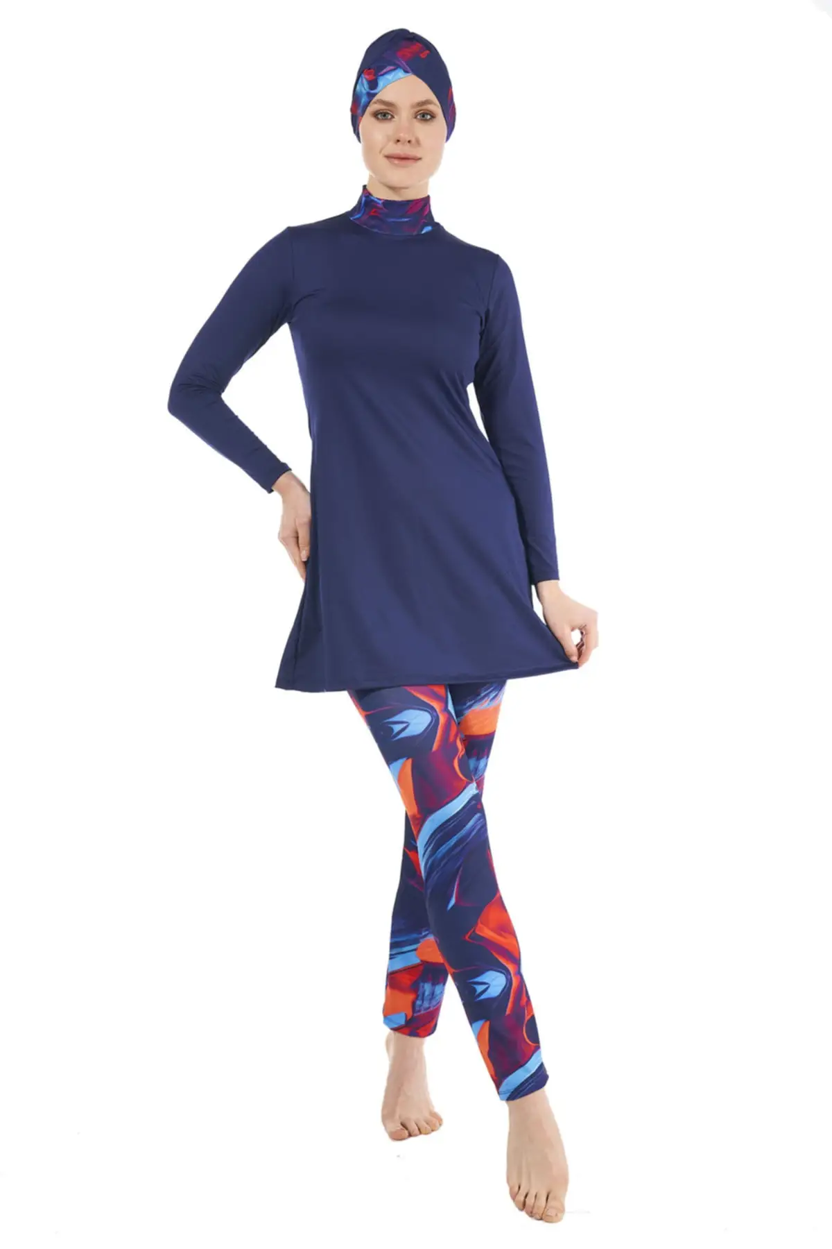 

Muslim Burkinis Full Cover Navy Blue Swimwear Modest Summer Clothing Hijab Sport Swimsuit Islamic Full Cover