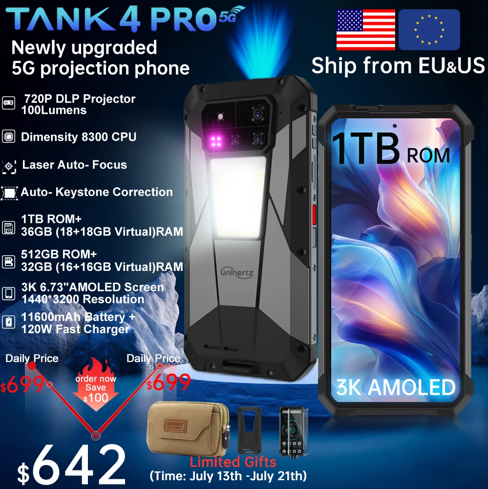 Фото 【Мировая премьера】Уаэфир от 8849 Tank 4 pro Смартфон 5G с проектором 720P Размер 8300 36 ГБ + 1 ТБ Мобильный телефон 3k AMOLED №1