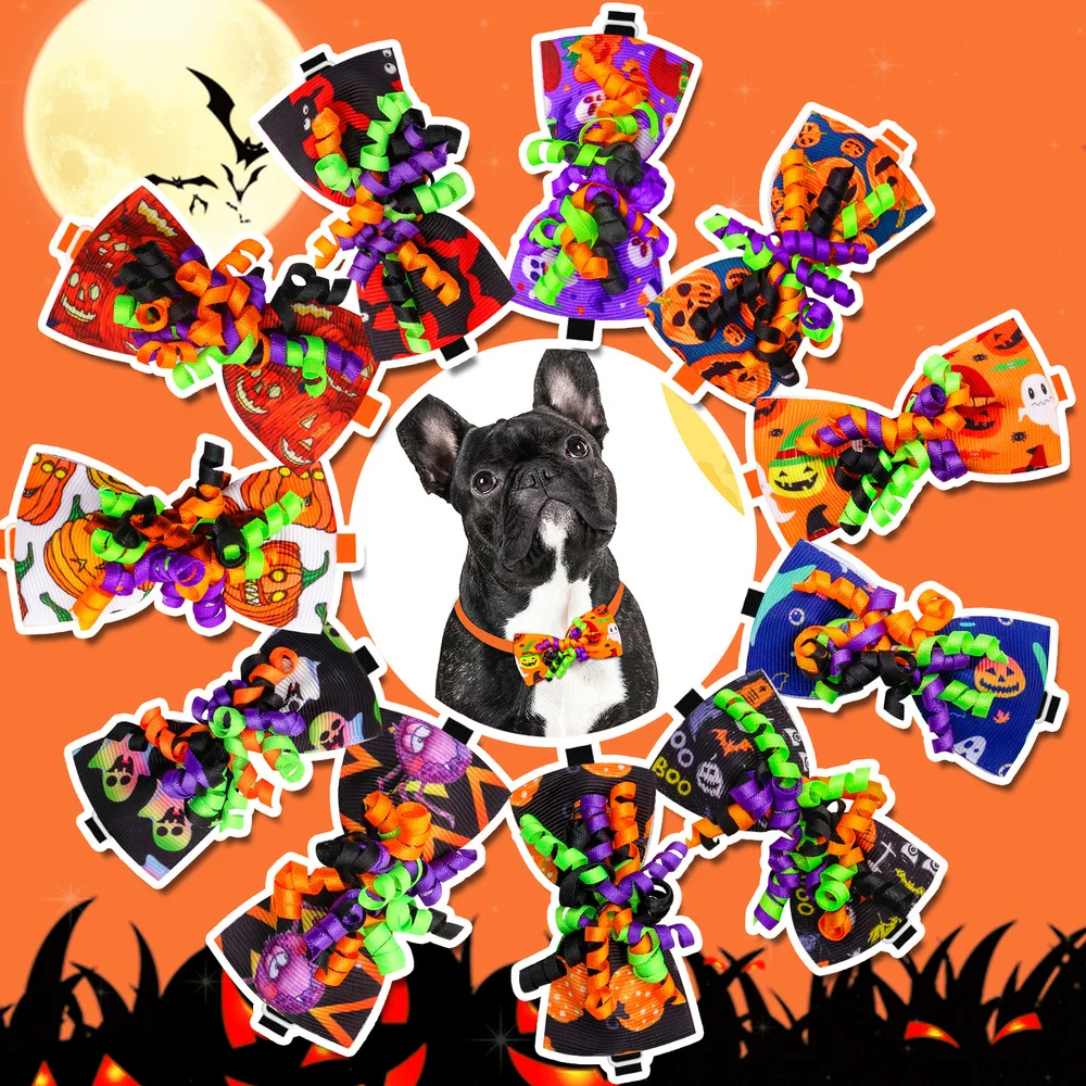 

40PCS Grosgrain Ribbon Halloween Dogs Bows Ties Adjustable Skull Pet Dog Bowties For Dog Grooming Bows Pet Supplies