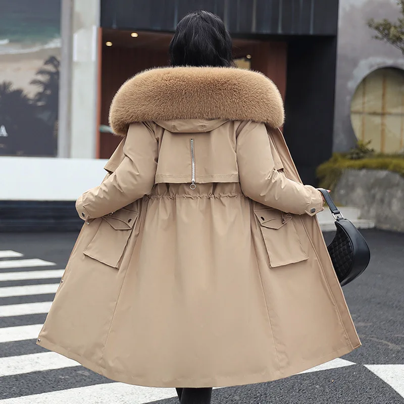 2022 New Women Parka Winter Jacket With Fur Collar Warm Snow Wear Padded Clothes Fashion Long Coat Wool Liner Hooded Parkas Slim