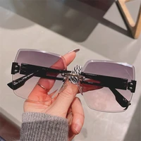 new gradient color rectangular frameless cut edge sunglasses personality hollow temples hipster street shooting sunglasses